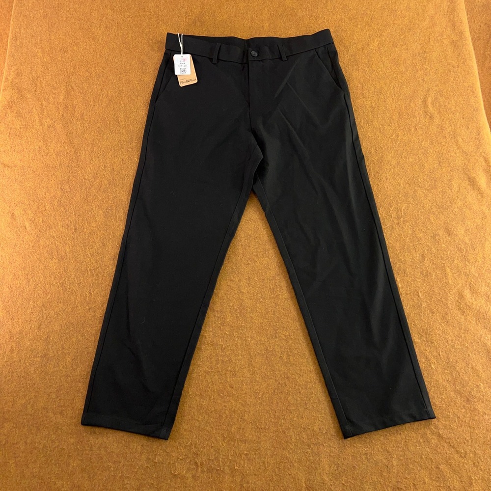 Plaid&Plain Mens 34x28 Black Slim Fit Stretch Flat Front Dress Pants 8101 NWT